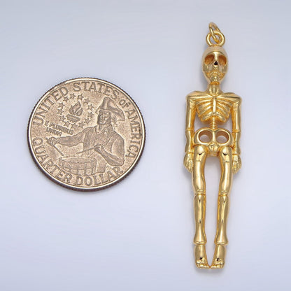 24K Gold Filled Human Skeleton Anatomy Halloween Holiday Charm | X895