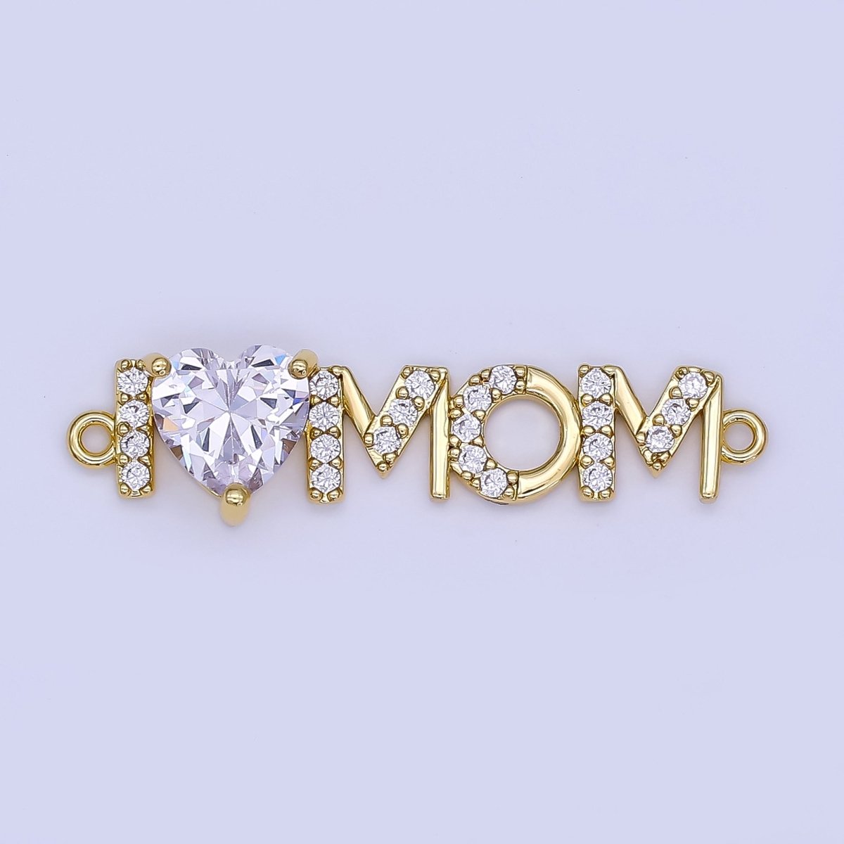 24K Gold Filled "I LOVE MOM" Heart Micro Paved CZ Connector | Y028