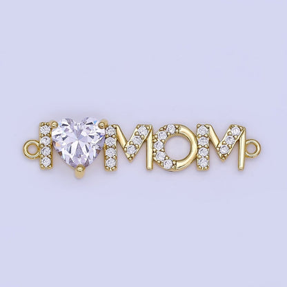 24K Gold Filled "I LOVE MOM" Heart Micro Paved CZ Connector | Y028