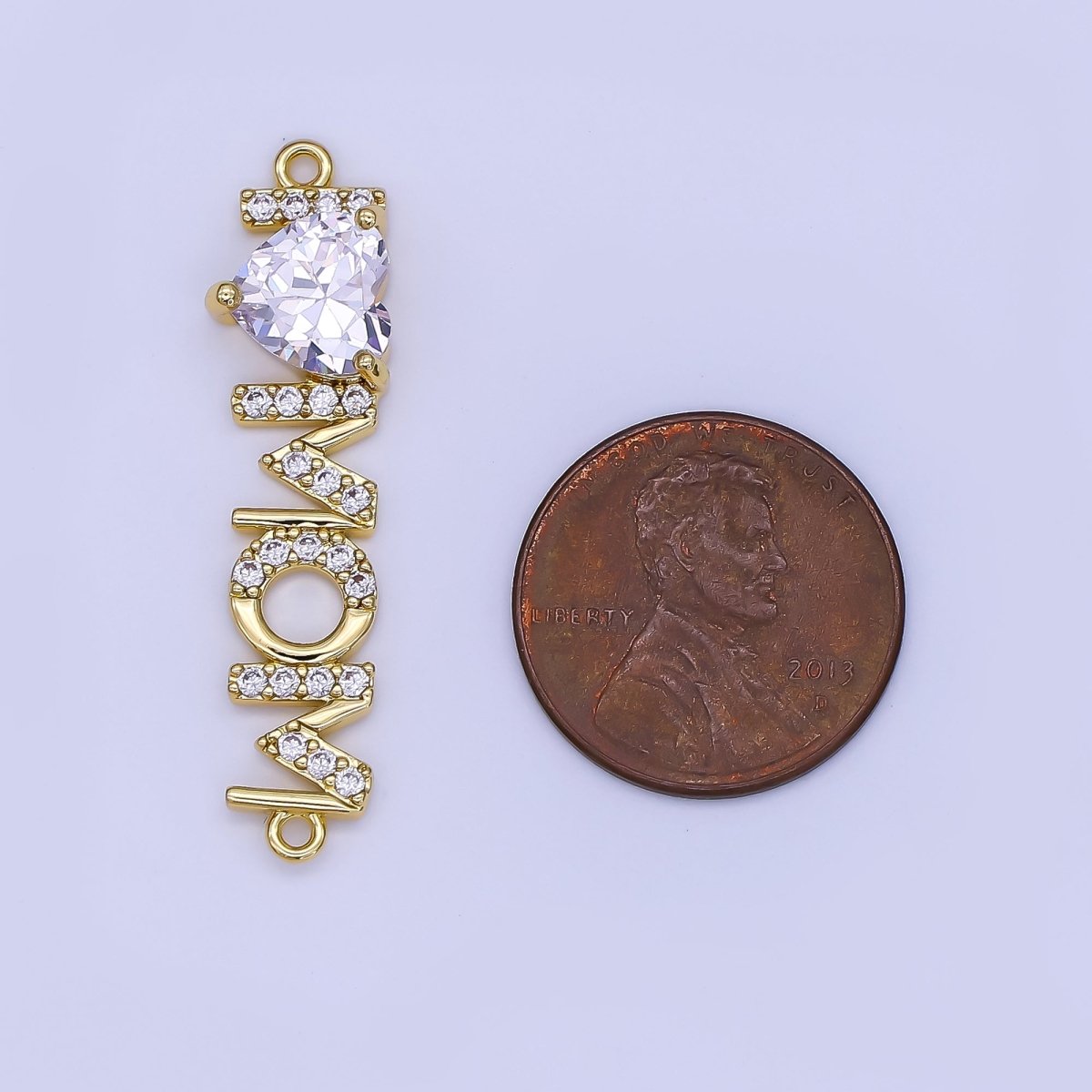 24K Gold Filled "I LOVE MOM" Heart Micro Paved CZ Connector | Y028