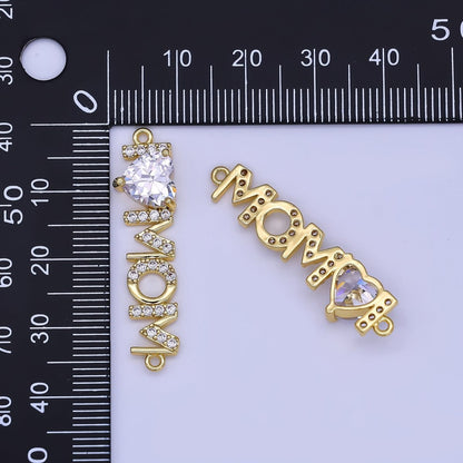 24K Gold Filled "I LOVE MOM" Heart Micro Paved CZ Connector | Y028