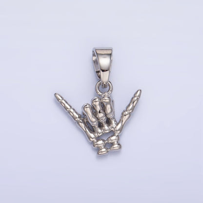 24K Gold Filled 14mm "I Love You" "Rock &amp; Roll" Hand Gesture Skeleton Multidimensional Pendant in Gold &amp; Silver | AA1002