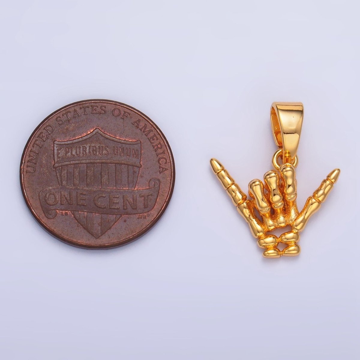 24K Gold Filled 14mm "I Love You" "Rock &amp; Roll" Hand Gesture Skeleton Multidimensional Pendant in Gold &amp; Silver | AA1002