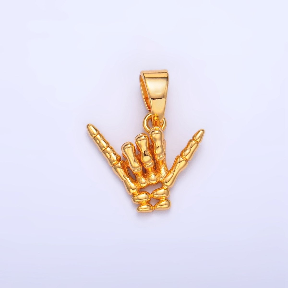 24K Gold Filled 14mm "I Love You" "Rock &amp; Roll" Hand Gesture Skeleton Multidimensional Pendant in Gold &amp; Silver | AA1002