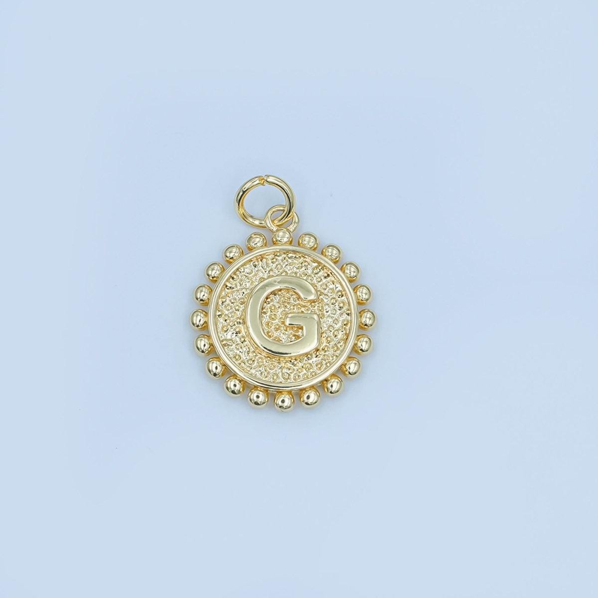 24K Gold Filled Initial Letter Geometric Dotted Round Charm | A292 - A304