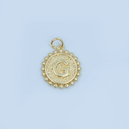 24K Gold Filled Initial Letter Geometric Dotted Round Charm | A292 - A304