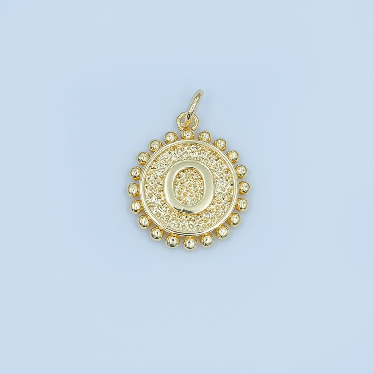 24K Gold Filled Initial Letter Geometric Dotted Round Charm | A292 - A304