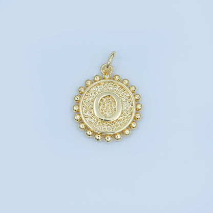 24K Gold Filled Initial Letter Geometric Dotted Round Charm | A292 - A304