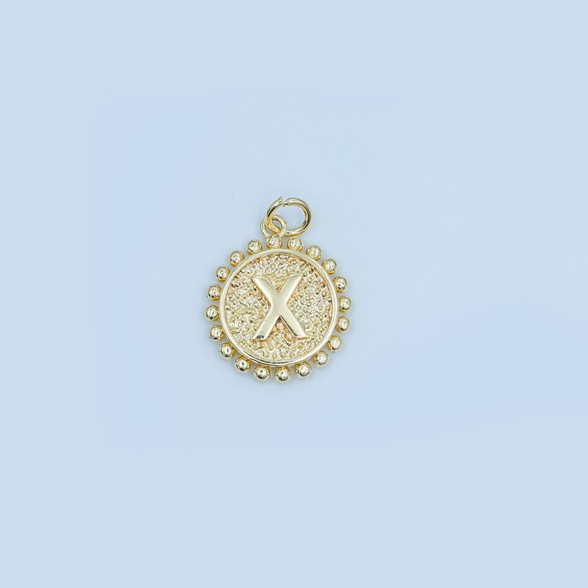 24K Gold Filled Initial Letter Geometric Dotted Round Charm | A292 - A304