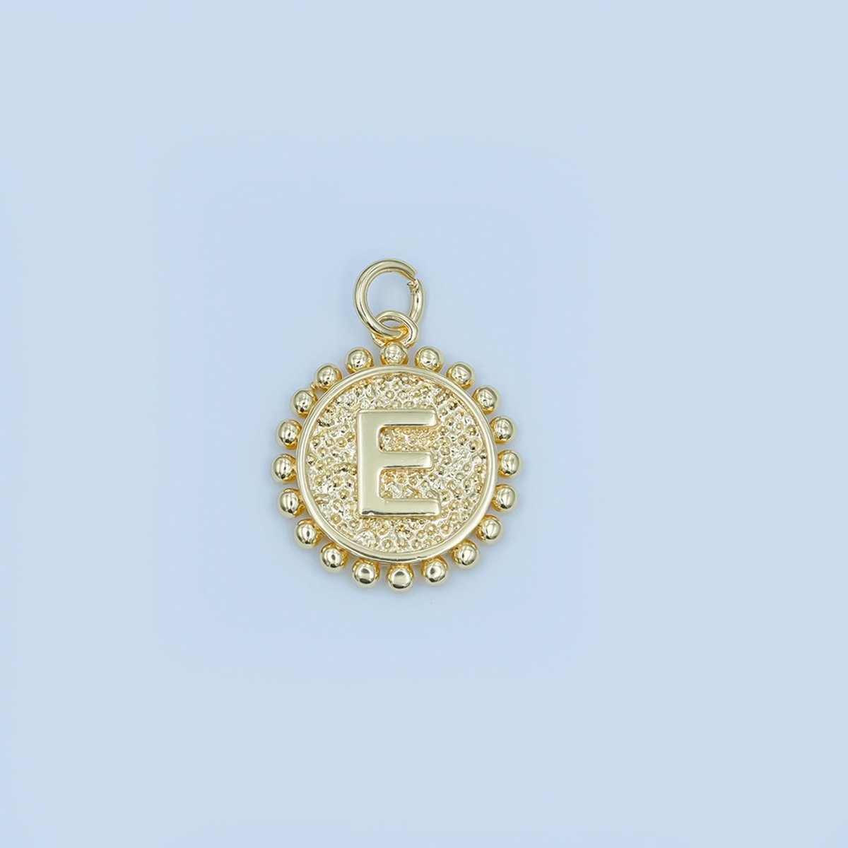 24K Gold Filled Initial Letter Geometric Dotted Round Charm | A292 - A304