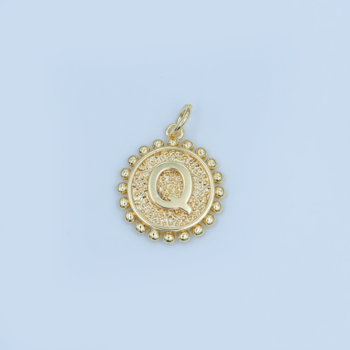 24K Gold Filled Initial Letter Geometric Dotted Round Charm | A292 - A304