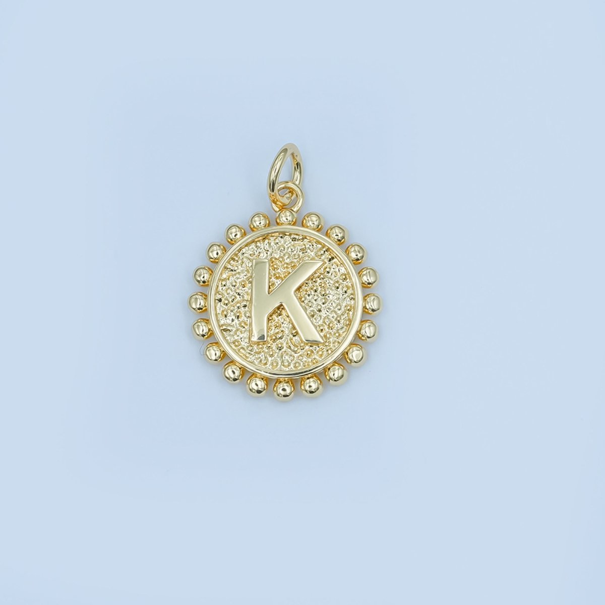 24K Gold Filled Initial Letter Geometric Dotted Round Charm | A292 - A304