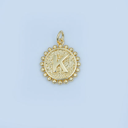 24K Gold Filled Initial Letter Geometric Dotted Round Charm | A292 - A304