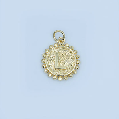 24K Gold Filled Initial Letter Geometric Dotted Round Charm | A292 - A304