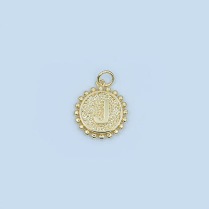 24K Gold Filled Initial Letter Geometric Dotted Round Charm | A292 - A304