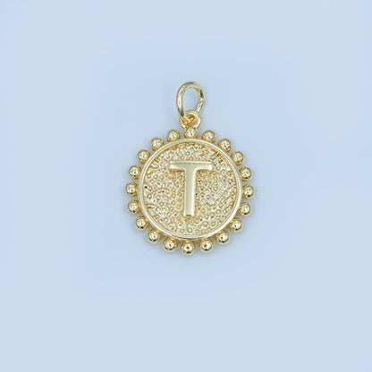 24K Gold Filled Initial Letter Geometric Dotted Round Charm | A292 - A304