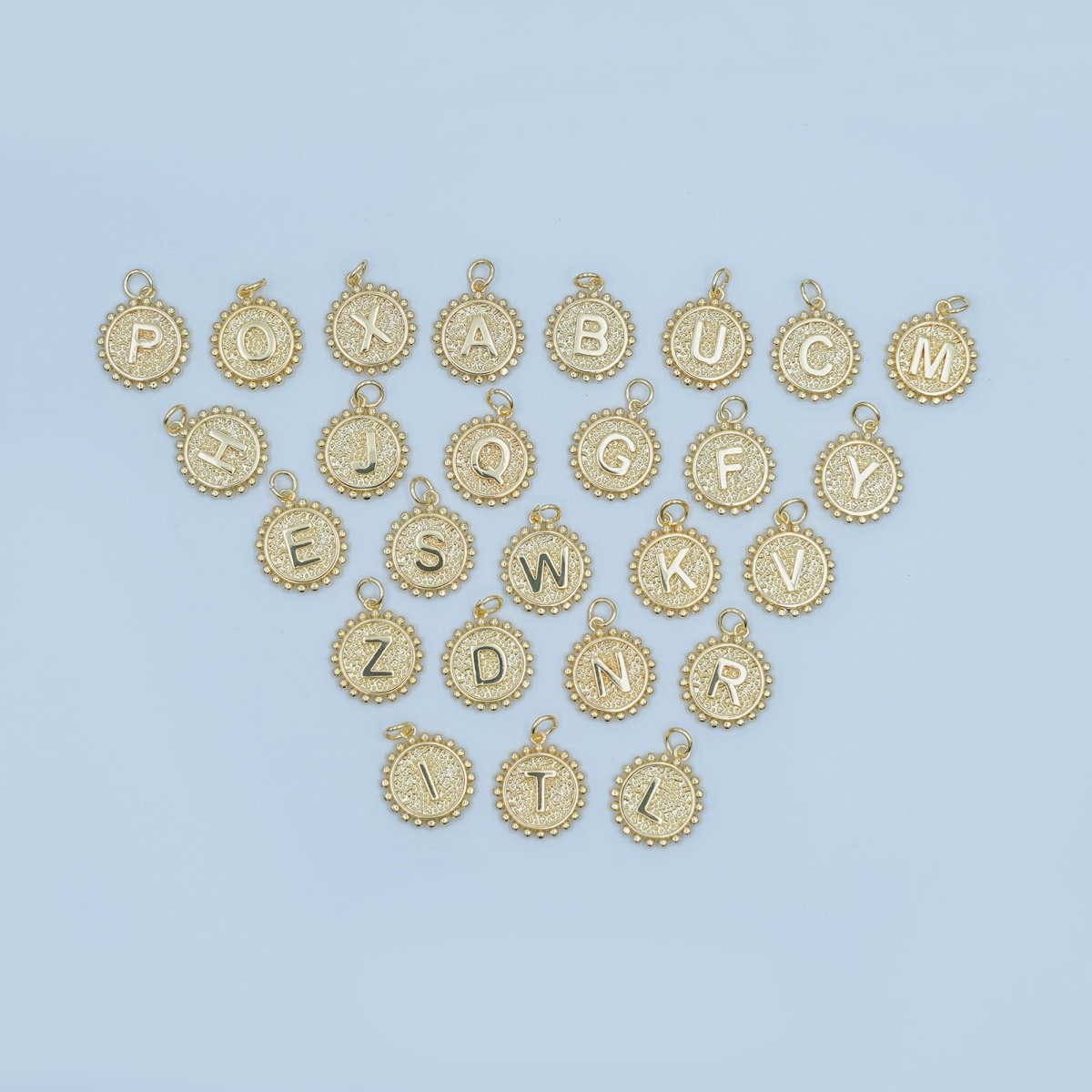 24K Gold Filled Initial Letter Geometric Dotted Round Charm | A292 - A304