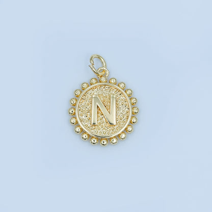 24K Gold Filled Initial Letter Geometric Dotted Round Charm | A292 - A304
