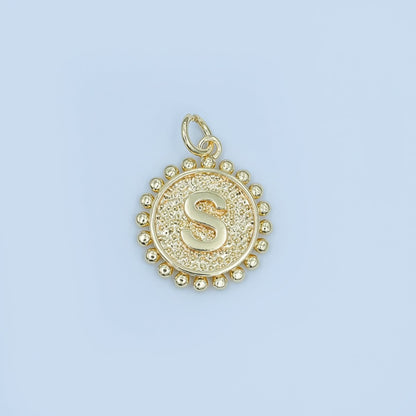 24K Gold Filled Initial Letter Geometric Dotted Round Charm | A292 - A304