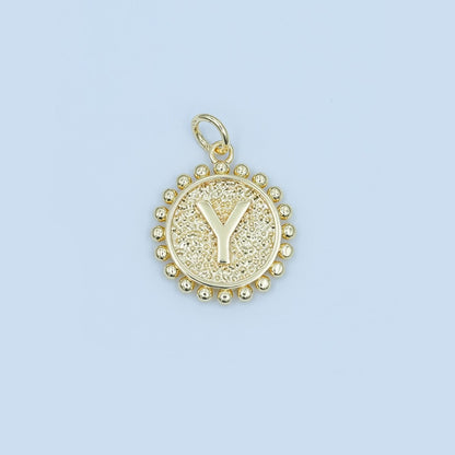 24K Gold Filled Initial Letter Geometric Dotted Round Charm | A292 - A304