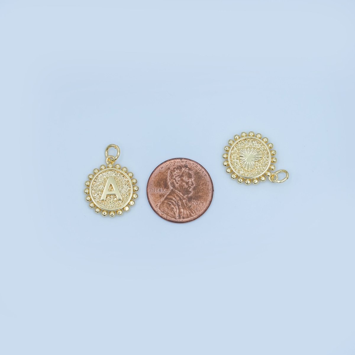 24K Gold Filled Initial Letter Geometric Dotted Round Charm | A292 - A304
