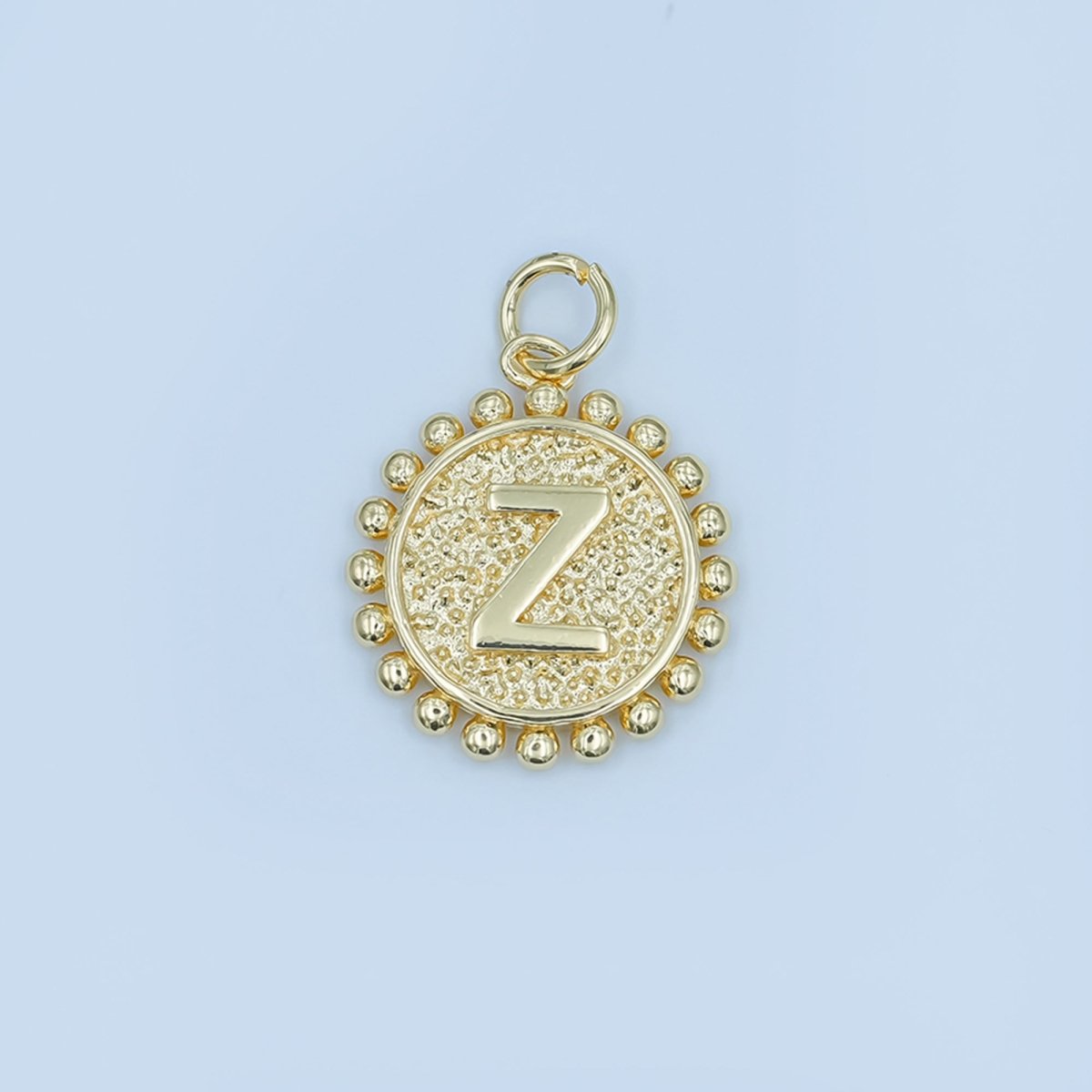 24K Gold Filled Initial Letter Geometric Dotted Round Charm | A292 - A304