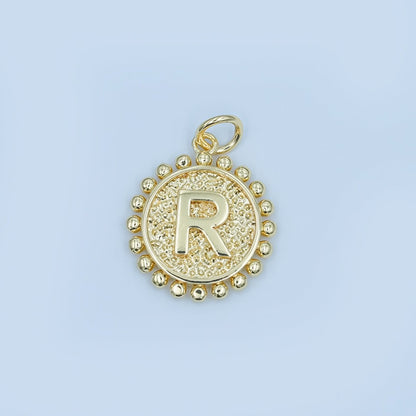 24K Gold Filled Initial Letter Geometric Dotted Round Charm | A292 - A304