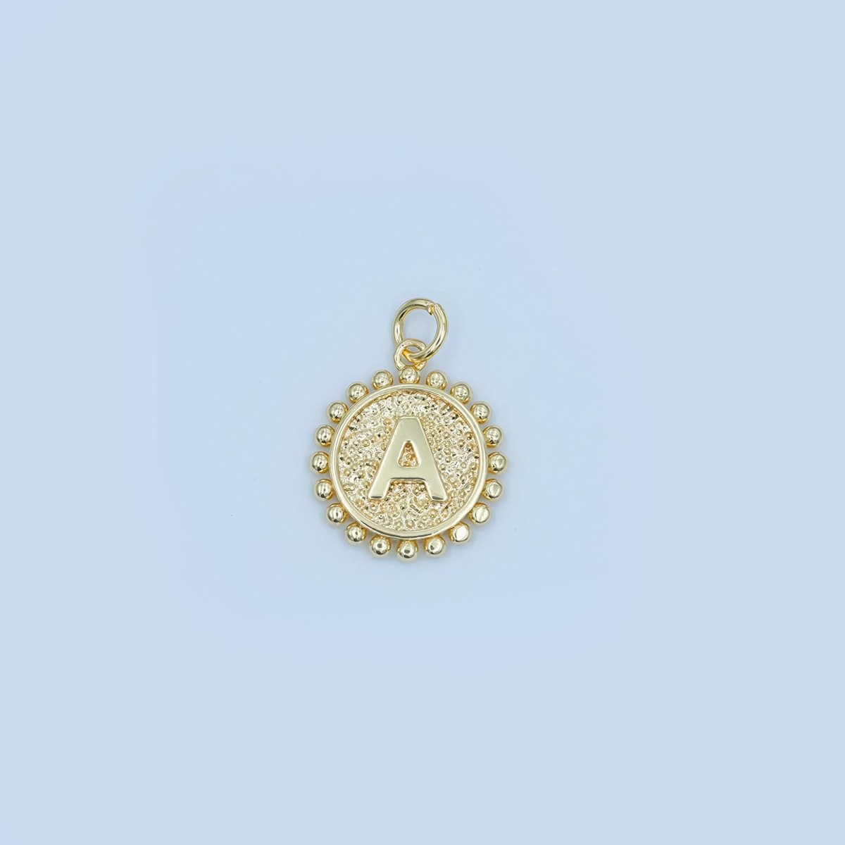 24K Gold Filled Initial Letter Geometric Dotted Round Charm | A292 - A304