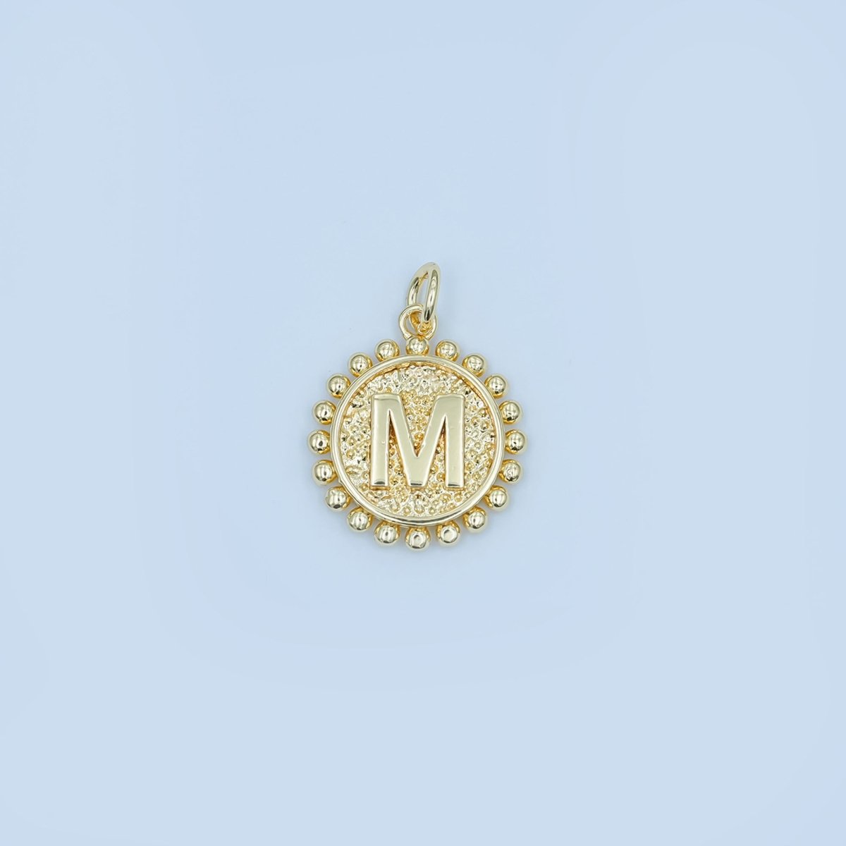 24K Gold Filled Initial Letter Geometric Dotted Round Charm | A292 - A304