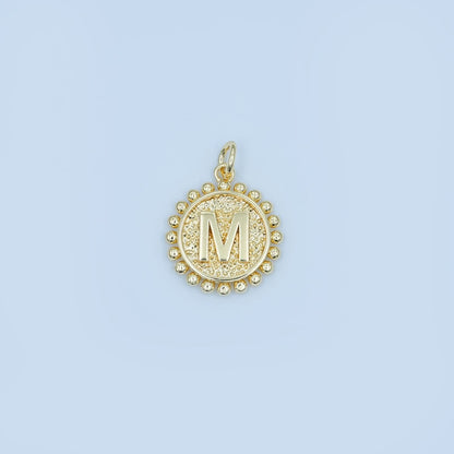 24K Gold Filled Initial Letter Geometric Dotted Round Charm | A292 - A304
