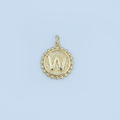 24K Gold Filled Initial Letter Geometric Dotted Round Charm | A292 - A304