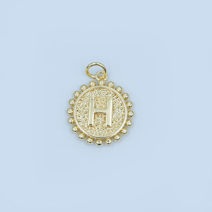 24K Gold Filled Initial Letter Geometric Dotted Round Charm | A292 - A304