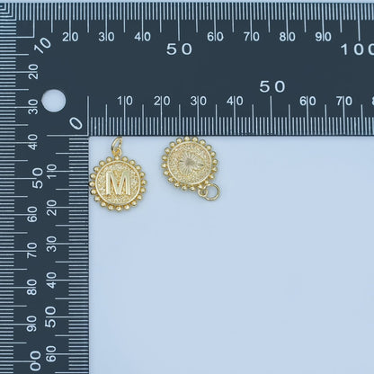 24K Gold Filled Initial Letter Geometric Dotted Round Charm | A292 - A304