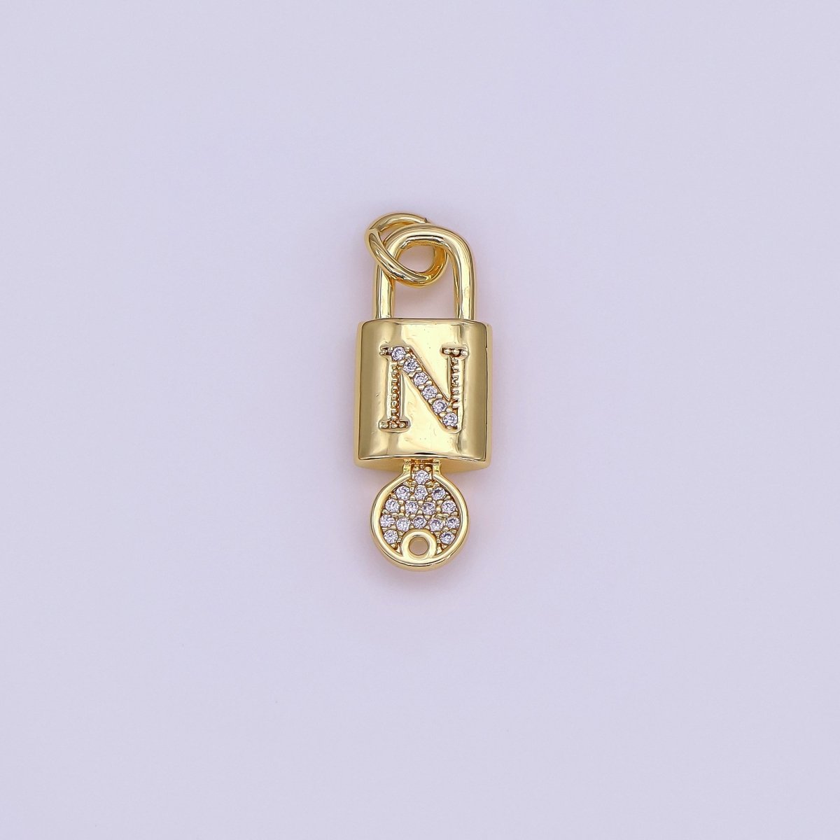24K Gold Filled Initial Letter Micro Paved Padlock Key Charm | AF014 - AF026