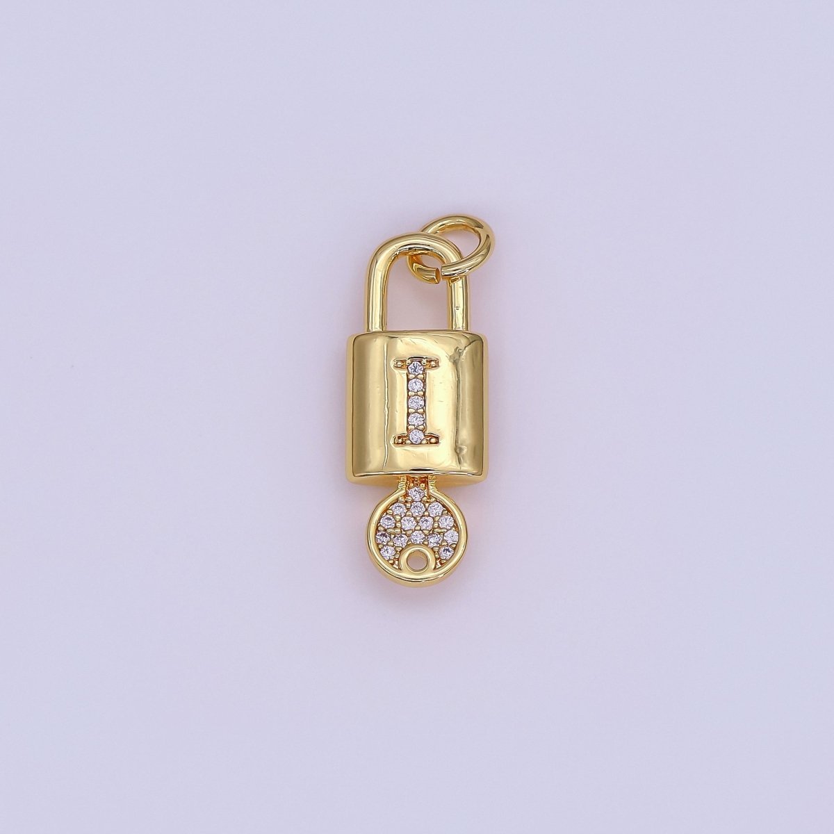 24K Gold Filled Initial Letter Micro Paved Padlock Key Charm | AF014 - AF026