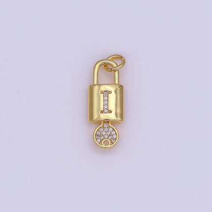 24K Gold Filled Initial Letter Micro Paved Padlock Key Charm | AF014 - AF026