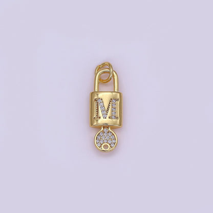 24K Gold Filled Initial Letter Micro Paved Padlock Key Charm | AF014 - AF026