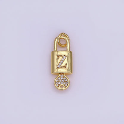 24K Gold Filled Initial Letter Micro Paved Padlock Key Charm | AF014 - AF026