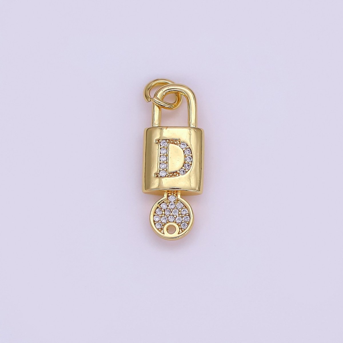 24K Gold Filled Initial Letter Micro Paved Padlock Key Charm | AF014 - AF026
