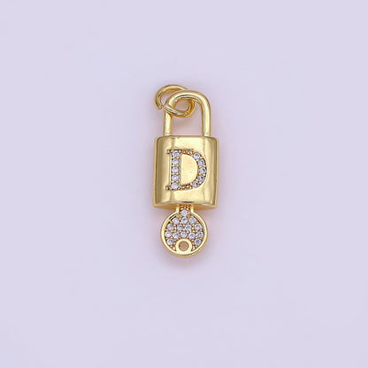 24K Gold Filled Initial Letter Micro Paved Padlock Key Charm | AF014 - AF026
