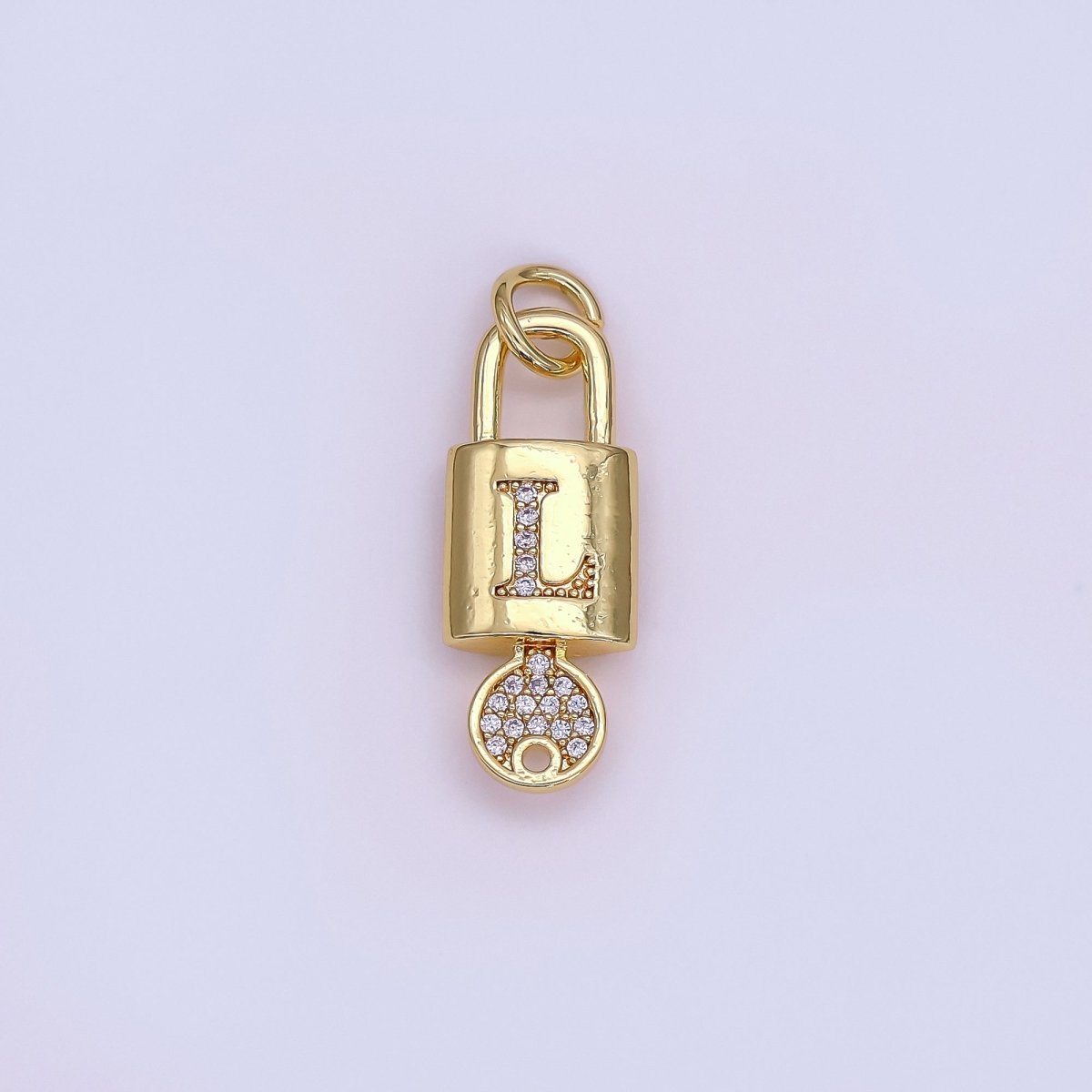 24K Gold Filled Initial Letter Micro Paved Padlock Key Charm | AF014 - AF026