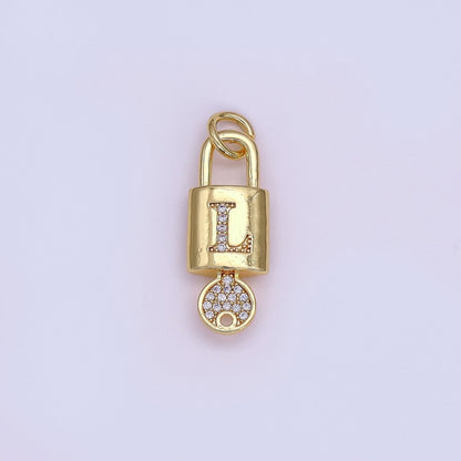 24K Gold Filled Initial Letter Micro Paved Padlock Key Charm | AF014 - AF026
