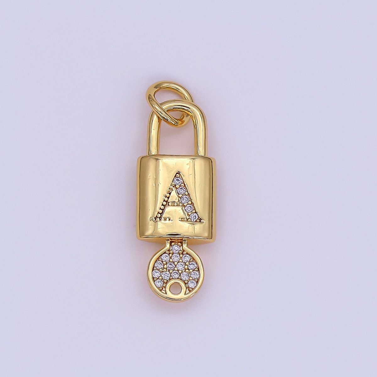 24K Gold Filled Initial Letter Micro Paved Padlock Key Charm | AF014 - AF026