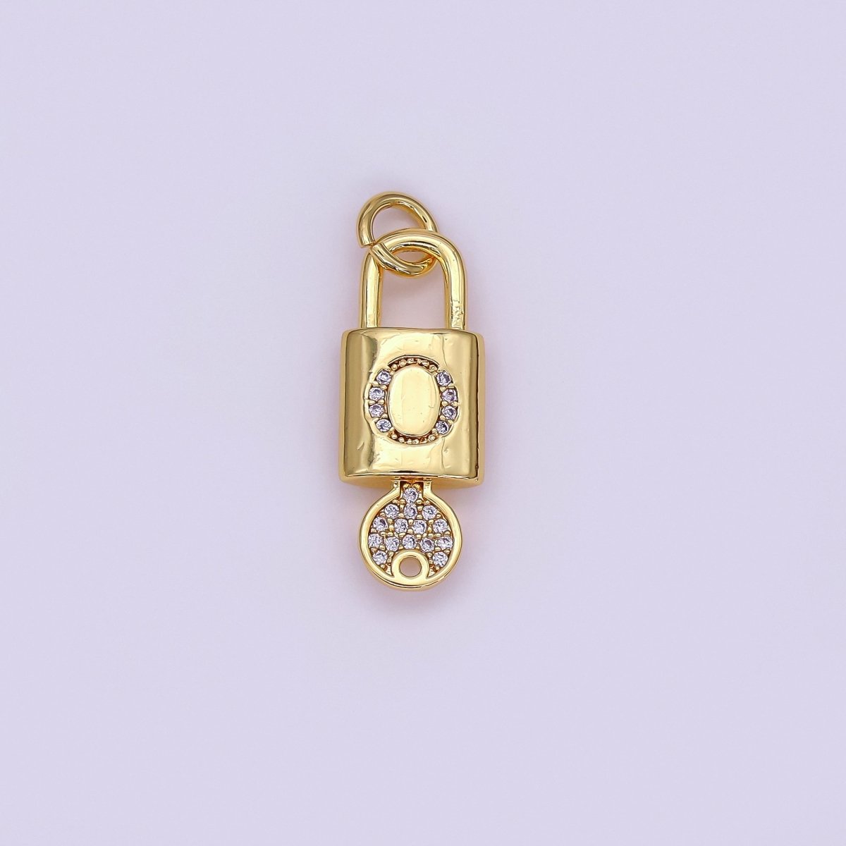 24K Gold Filled Initial Letter Micro Paved Padlock Key Charm | AF014 - AF026