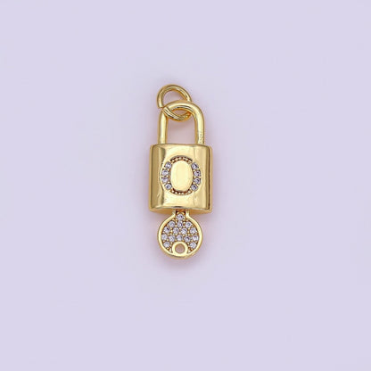 24K Gold Filled Initial Letter Micro Paved Padlock Key Charm | AF014 - AF026