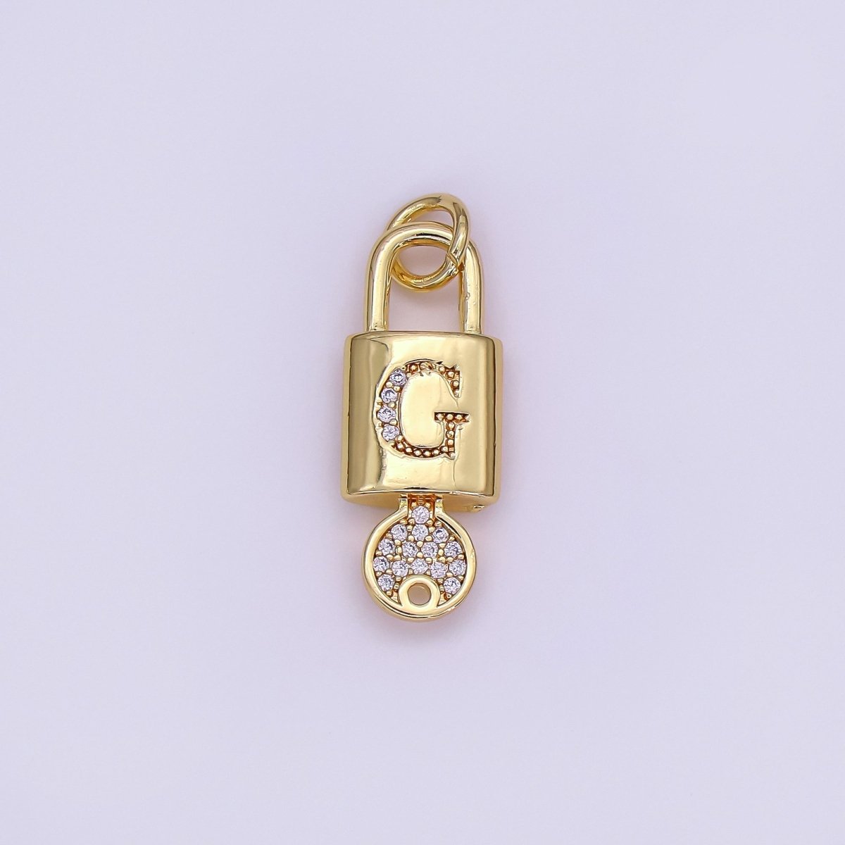 24K Gold Filled Initial Letter Micro Paved Padlock Key Charm | AF014 - AF026