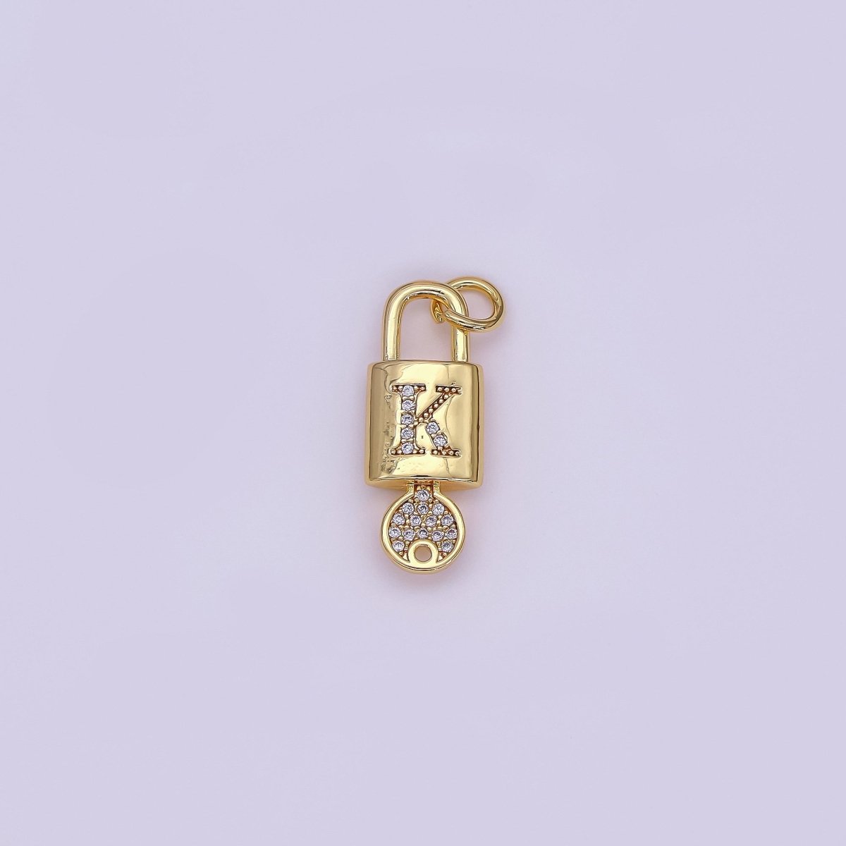 24K Gold Filled Initial Letter Micro Paved Padlock Key Charm | AF014 - AF026