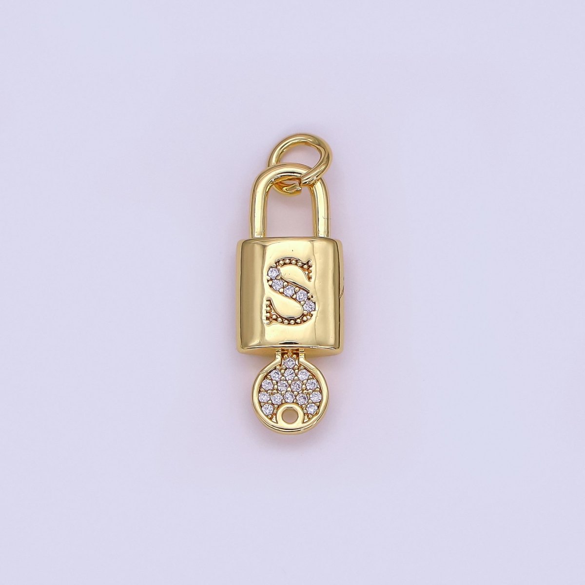 24K Gold Filled Initial Letter Micro Paved Padlock Key Charm | AF014 - AF026