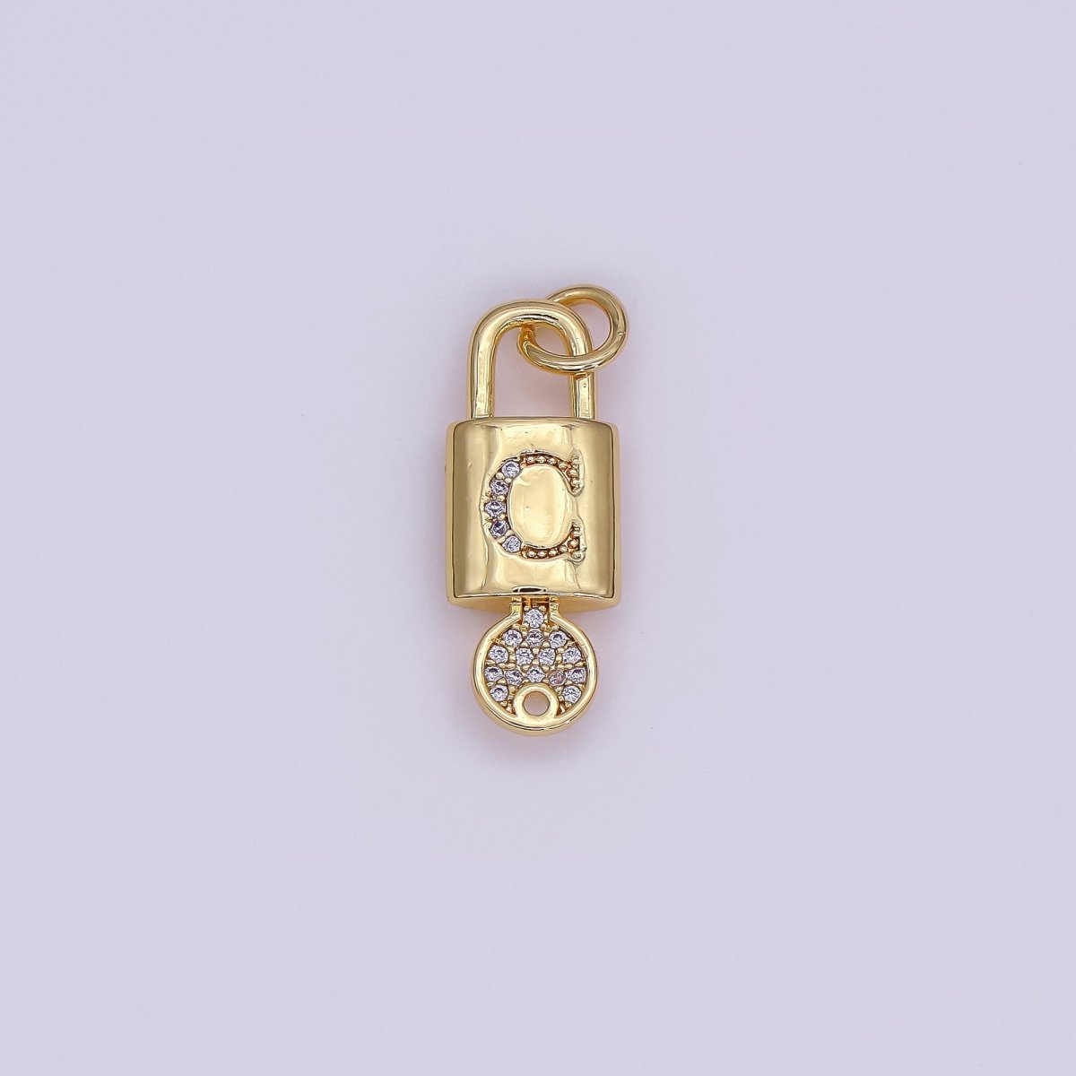 24K Gold Filled Initial Letter Micro Paved Padlock Key Charm | AF014 - AF026
