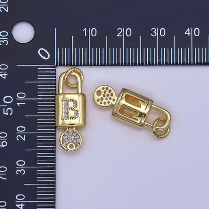 24K Gold Filled Initial Letter Micro Paved Padlock Key Charm | AF014 - AF026